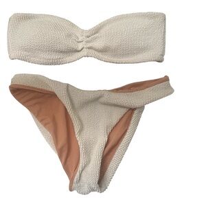 J. Crew White and Tan Textured Swimwear